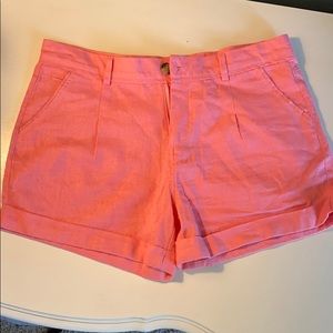 Coral large linen shorts